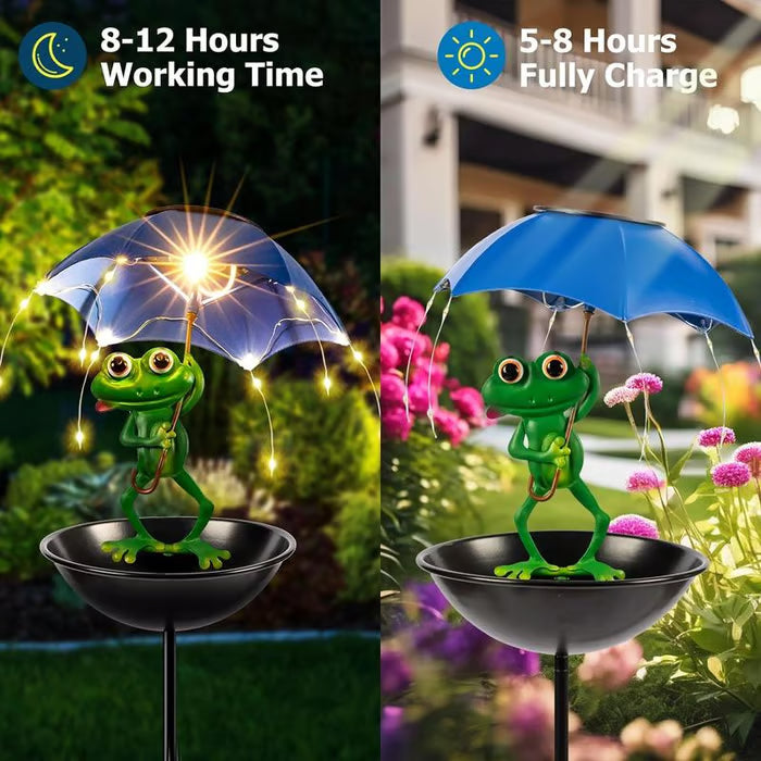 Solar Frog Umbrella Light with Bird Feeder