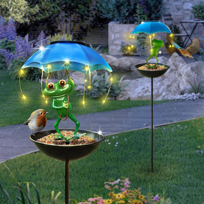 Solar Frog Umbrella Light with Bird Feeder