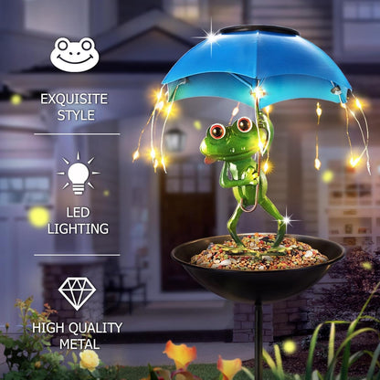 Solar Frog Umbrella Light with Bird Feeder