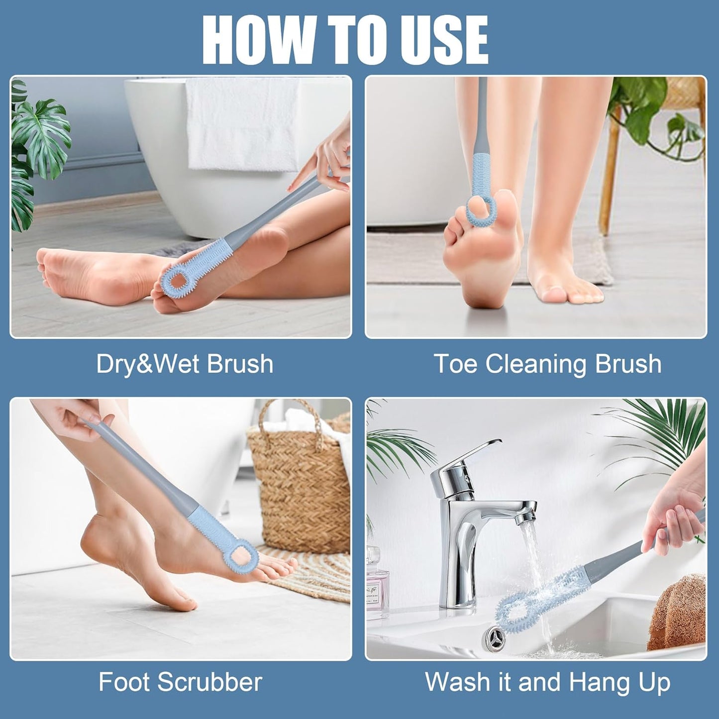 Long Handled Silicone Toe Cleaning Brush Set
