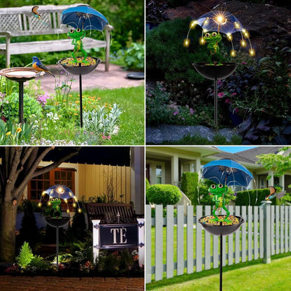 Solar Frog Umbrella Light with Bird Feeder