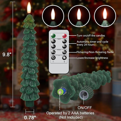 Christmas Tree Flameless Taper Candle Lights with Remote Control and Timer