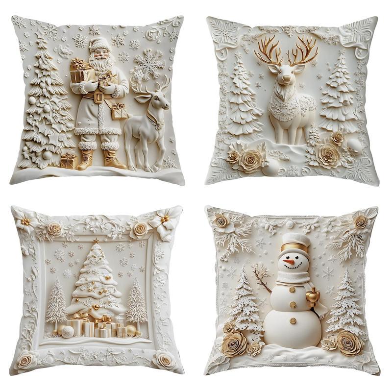 4 PCS Christmas-themed Throw Pillow Covers