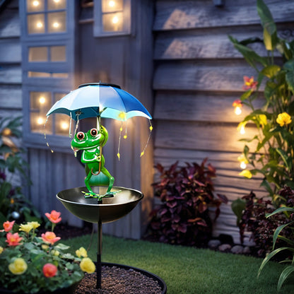 Solar Frog Umbrella Light with Bird Feeder
