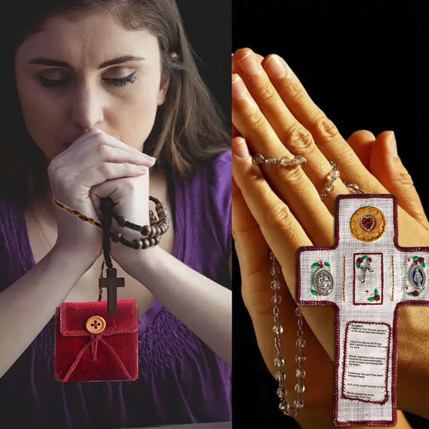 ✝️Handmade Stuitched Pocket Shrine With Silver Cross Included Inside