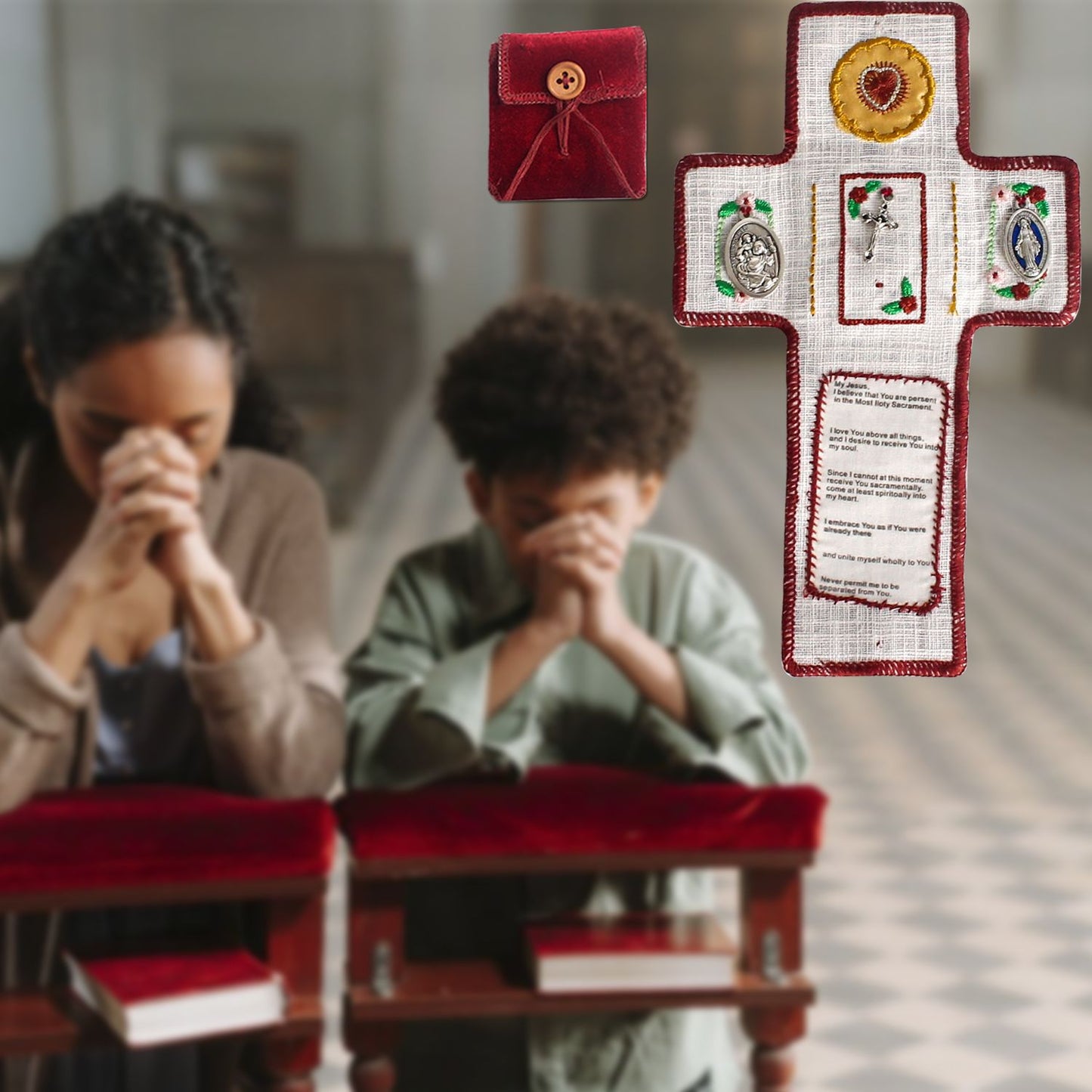 ✝️Handmade Stuitched Pocket Shrine With Silver Cross Included Inside