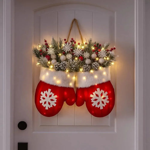 🥊Twinkling Christmas Mitten Wreath with LED Lights💐✨