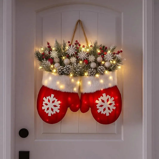🥊Twinkling Christmas Mitten Wreath with LED Lights💐✨