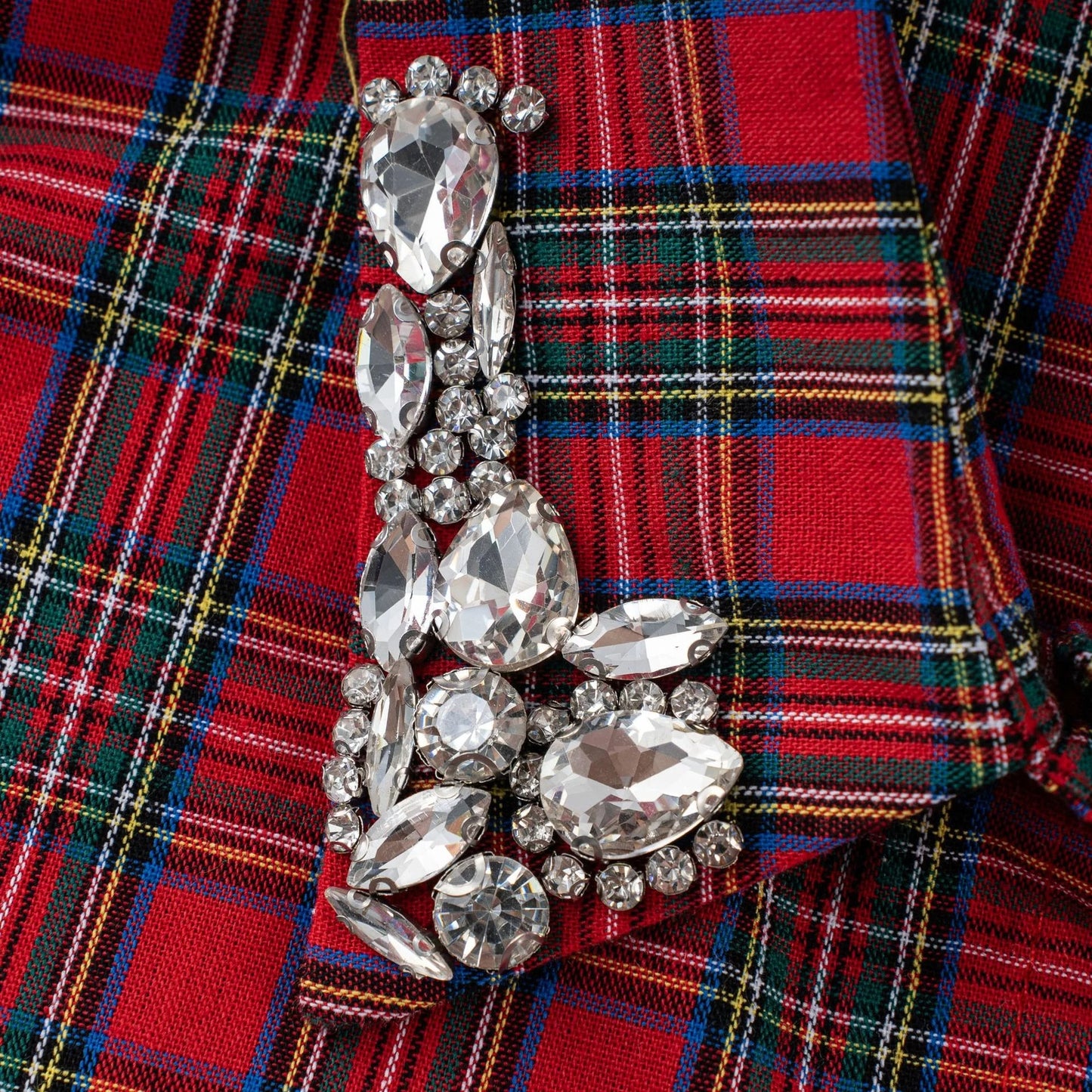 Christmas Plaid Rhinestone Fake Collar
