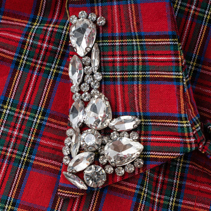 Christmas Plaid Rhinestone Fake Collar