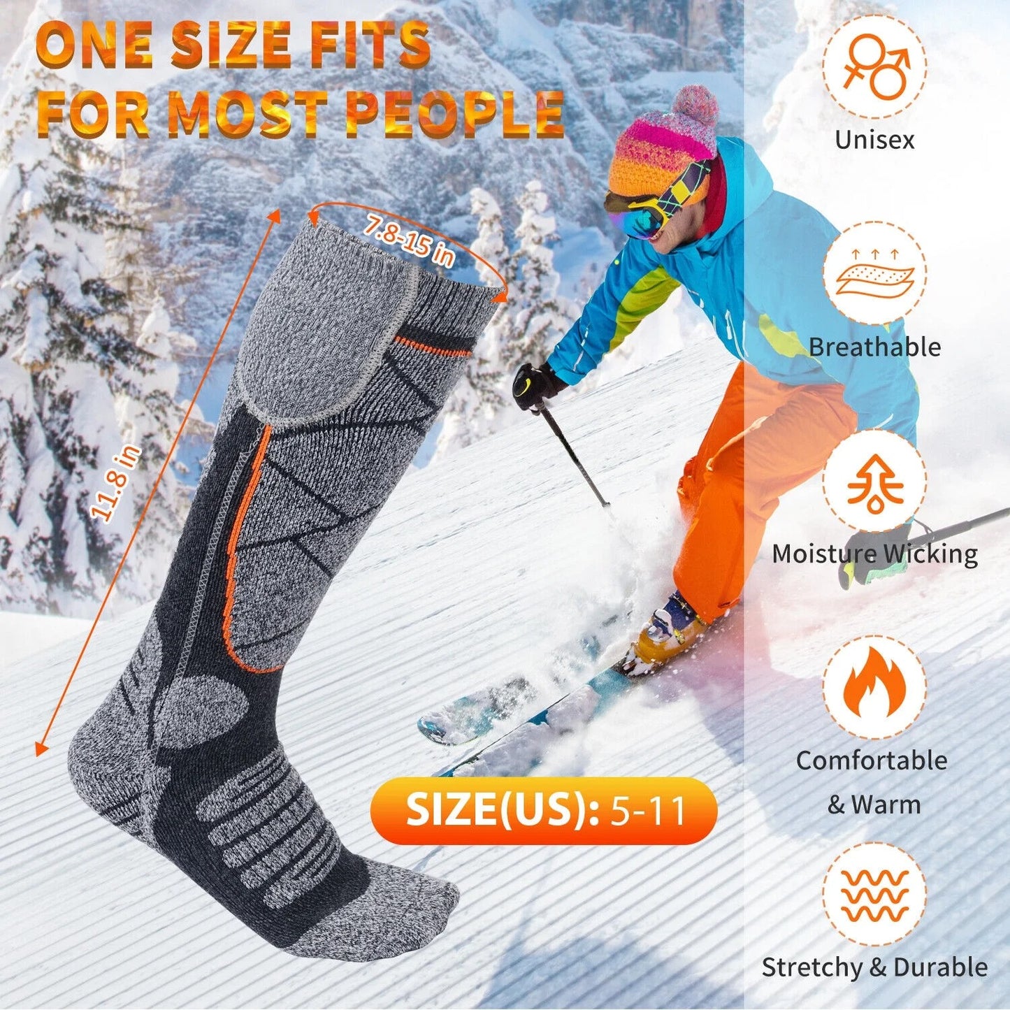 Unisex Rechargeable Heated Warm Socks