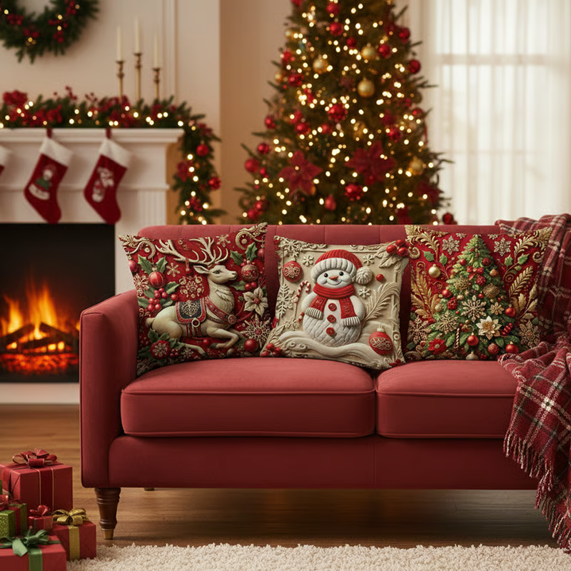 4 PCS Christmas-themed Throw Pillow Covers