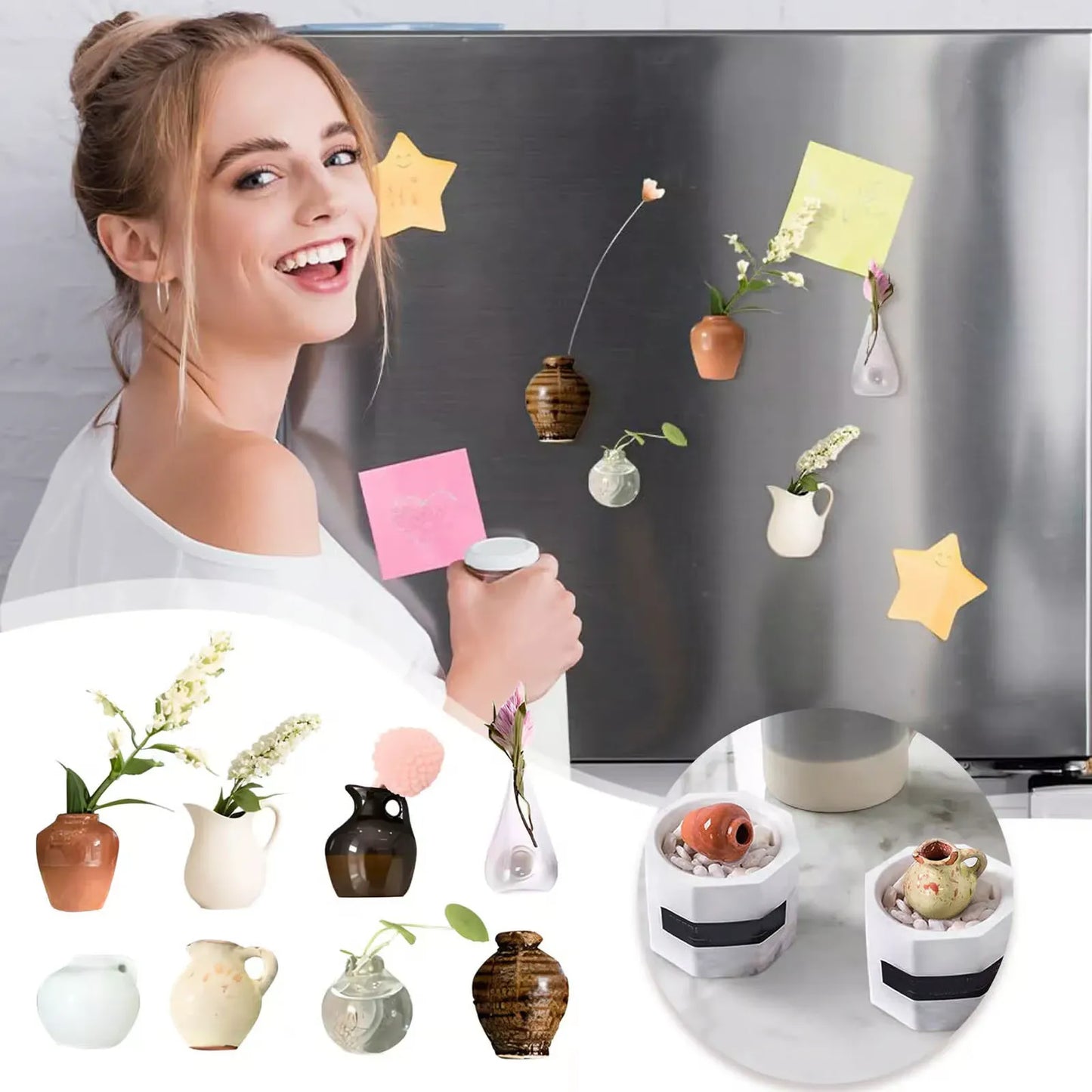 Mini Plant Vase Magnets for Fridge