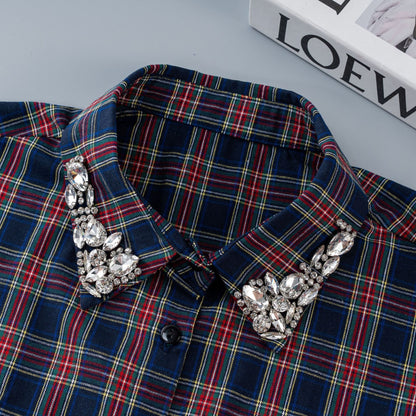 Christmas Plaid Rhinestone Fake Collar