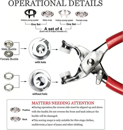 Metal Snaps Buttons With Fastener Pliers Press Tool Kit