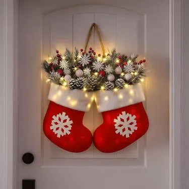 🥊Twinkling Christmas Mitten Wreath with LED Lights💐✨