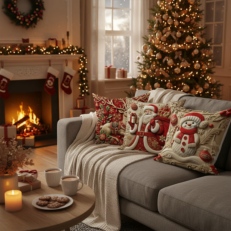 4 PCS Christmas-themed Throw Pillow Covers