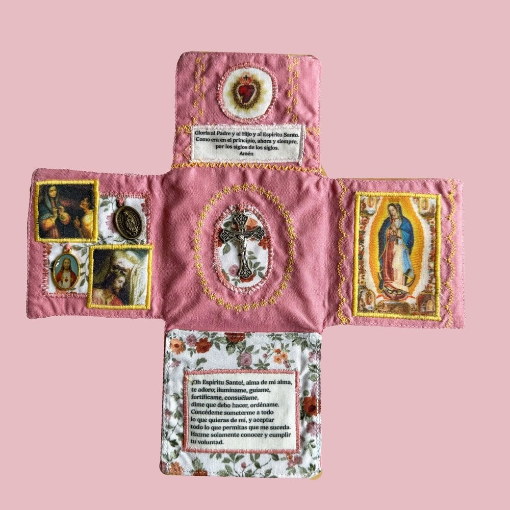 ✝️ Handmade Stuitched Pocket Shrine With Silver Cross Included Inside