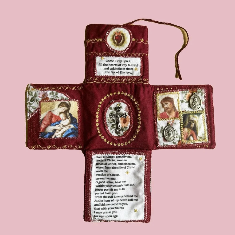 ✝️ Handmade Stuitched Pocket Shrine With Silver Cross Included Inside