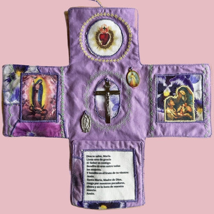 ✝️ Handmade Stuitched Pocket Shrine With Silver Cross Included Inside
