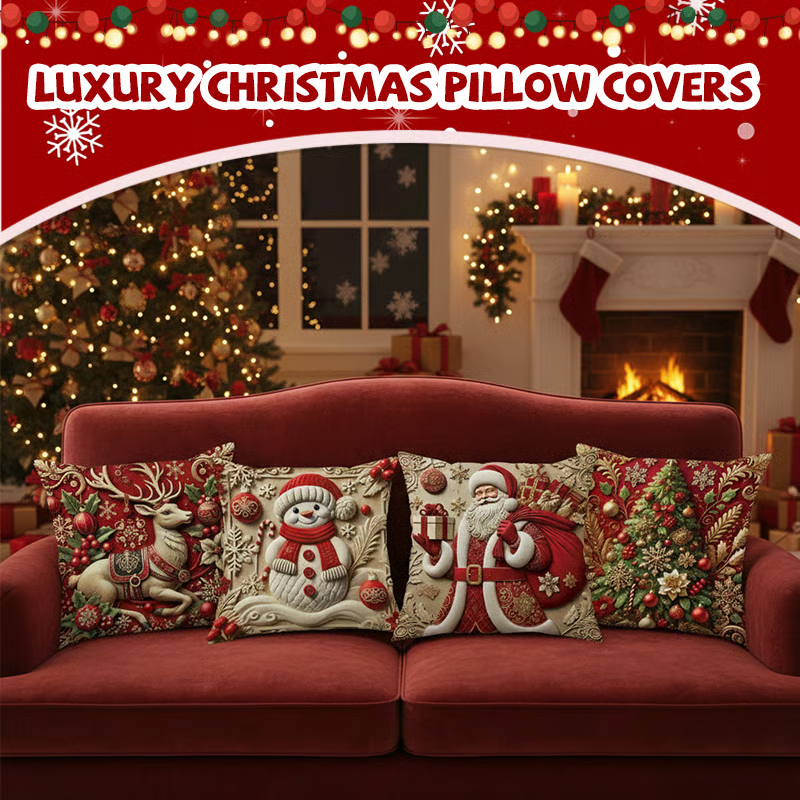 4 PCS Christmas-themed Throw Pillow Covers