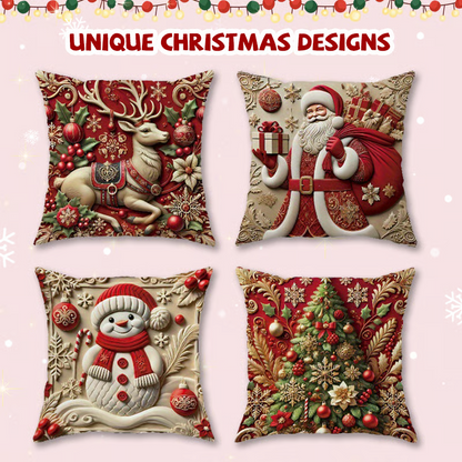 4 PCS Christmas-themed Throw Pillow Covers
