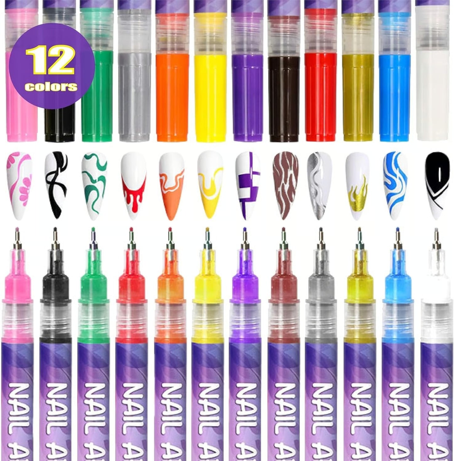 🎨12 Colors Nail Art Pens Set
